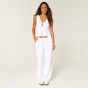 Hollister White Linen Mix Pants Pull On Adjustable Rise Baggy Size XL Drawstring